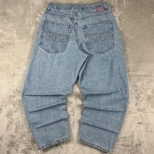 Empyre Y2K Light Wash Blue Logo Embroidered Super Baggy Denim Jeans Size 28